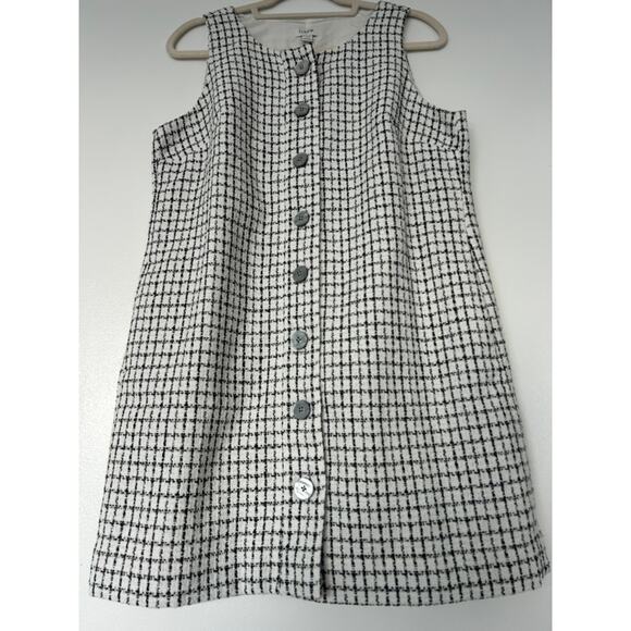 NWT J.Crew Sleeveless Tweed Shift Dress Size 12P Button-Front Black White Boucle - Picture 9 of 16